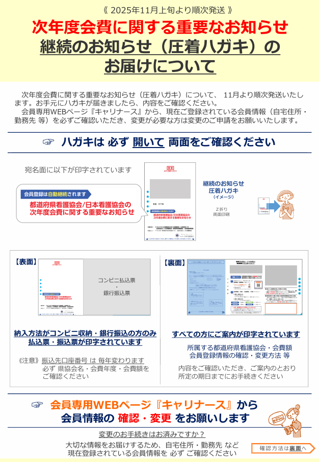 継続のお知らせのお届けと会員情報の確認・変更方法について