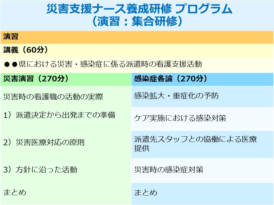 災害支援ナース養成研修プログラム（演習：集合研修）図