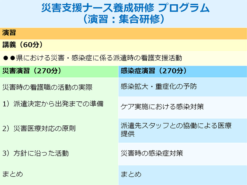 災害支援ナース養成研修プログラム（演習：集合研修）図